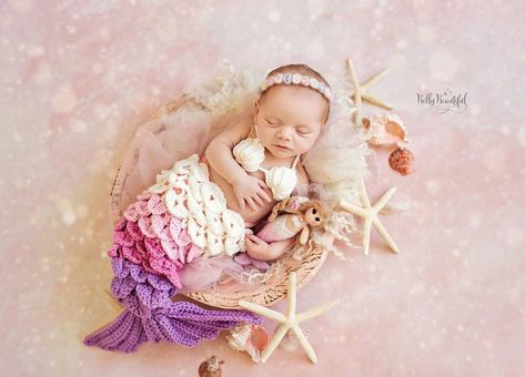 44 Crocheted Newborn Costumes For Their First Halloween Baby Mermaid Crochet, Newborn Mermaid, Mermaid Photo Props, Newborn Costume, Newborn Halloween Costumes, Pink Purple Ombre, Foto Newborn, Mermaid Photos, Mermaid Pink