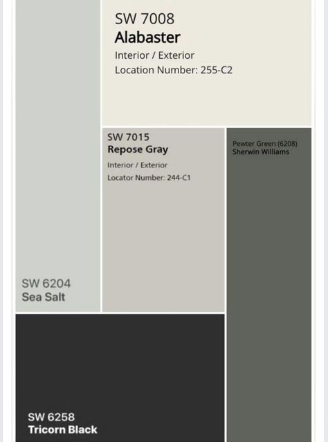 Modern Farmhouse Paint Colors Sherwin Williams, Sw Iron Ore Garage Doors, Benjamin Moore Paint Colors 2023 Trends Exterior, Dark Painted Accent Wall, Modern Contemporary Paint Colors, Painting Wood Windows Black, House Color Schemes With Black, Charcoal Grey Color Schemes, Modern Grey Color Palette