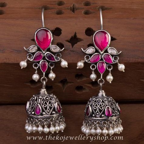 Silver Jumki, Trendy Silver Jewelry, Silver Jhumkas, Oxidized Earrings, Antique Silver Earrings, Vintage Silver Jewelry, Silver Jewellery Online, Antique Jewellery Designs, Antique Silver Jewelry