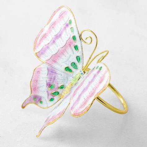 Easter Table Decor: Easter Plates + Table Linens | Williams Sonoma Butterfly Napkin Rings, Easter Table Decor, Easter Plates, Copper Christmas, Intricate Art, Delicate Butterfly, Kids Pottery, Easter Table Decorations, Bar Glassware