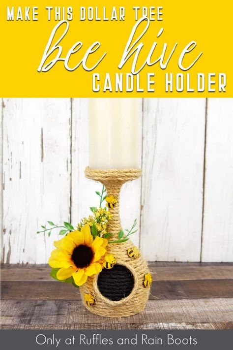 Beehives Diy Crafts, Bee Theme Crafts, Crafts With Beads Diy, How To Make A Bee Hive, Bee Diy Decor, Bee Diy Craft, Wine Glass Candle Holder Diy, Bee Crafts For Adults Diy, Beehive Candle