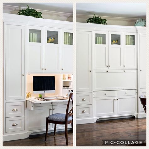 the Design Studio on Instagram: “It’s Monday, back to work week... built in flip down desk designed as part of a jaw dropping Roomscapes kitchen! . . . .…” Dining Room Built In Buffet With Desk, Built In Pantry Cabinet Wall With Desk, Wall Cabinet With Desk, Built In Buffet With Desk, Hidden Desk In Kitchen, Hidden Built In Desk, Built In Desk In Kitchen, Flip Down Desk, Kitchen Desk Ideas