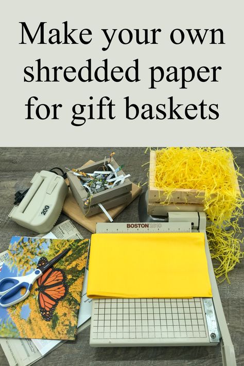 How to shred paper for gift baskets Basket Filler Ideas Decorative, Small Wooden Crates, Making A Gift Basket, Homemade Gift Baskets, Wrapping Techniques, Best Gift Baskets, Magazine Paper, Paper Pot, Gift Wrapping Techniques