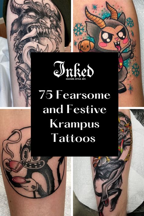 Do you know the story of Krampus? Krampus Tattoo Design, Krampus Tattoo, Tatoo Inspiration, Inked Magazine, American Traditional Tattoo, American Traditional, Tattoo Flash, Flash Tattoo, Traditional Tattoo