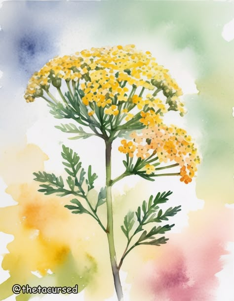 Watercolor Dreams Collection, digital art by ThetaCursed, License: CC BY-NC 4.0 Yarrow Watercolor, Yellow Yarrow, Watercolor Exercises, Watercolor Doodles, Mustard Flowers, Painting Yellow, Sketchbook Illustration, Pop Art Illustration, Abstract Watercolor Art