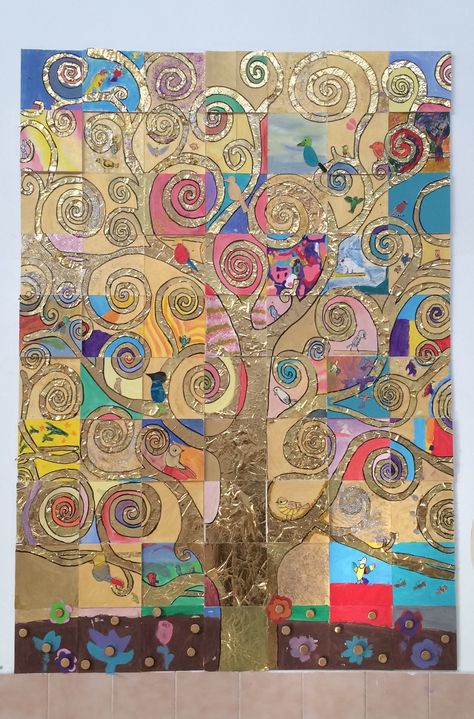 Gustav Klimt Tree Of Life Art Projects, Klimt Tree Of Life, Art Klimt, Group Art Projects, 7th Grade Art, Gustav Klimt Art, Collaborative Art Projects, Klimt Art, Tree Of Life Art