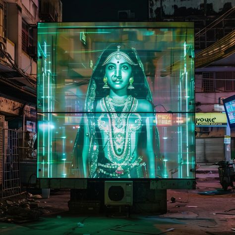 “ Divine fusion of tradition and technology as Indian goddesses come alive in a futuristic realm! “ Indian Futurism, Futurism Aesthetic, Indian Goddesses, Movie Ideas, Indian Goddess, August 19, Futurism, Photo Shoot, Desi