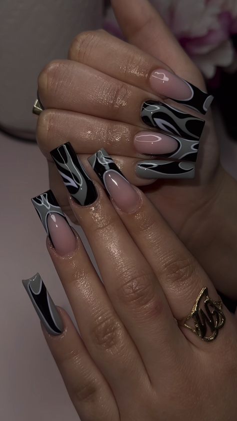 Beige And Black Nails, Drip Nails, Beige And Black, Beautiful Nail Designs, Funky Nails, Dope Nails, Black Nails, Beautiful Nails, Cute Nails