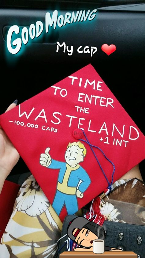 Not the best but here's my grad cap💞 #2k17 Fallout Graduation Cap, Undertale Graduation Cap, Legend Of Zelda Graduation Cap, Zelda Graduation Cap, Me Puse Las Pilas Grad Cap, Fallout Theme, Meme Grad Cap Ideas, Fallout Funny, Grad Cap Decorated