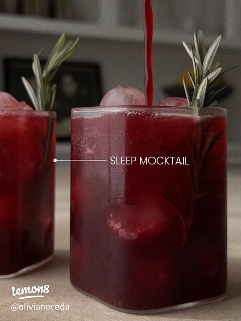 a mocktail to help you get better sleep 🍒 | Article posted by Olivia Noceda | Lemon8 Cherry Spritz Cocktail, Midnight Cherry Spritz, Cherry Mocktail For Sleep, Cherry Mocktail Recipe, Mocktails Aesthetic, Spring Mocktail, Mint Mocktail, Sparkling Water Drinks, Drink Night