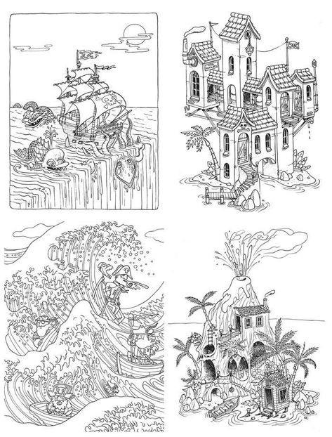 905. Pirates Coloring Book by R.J. Hampson - Kayliebooks Flower Toy, Gardens Coloring Book, Dragon Dreaming, Steampunk House, Drawing Process, Colorful Garden, A4 Paper, Step By Step Drawing, Colouring Pages