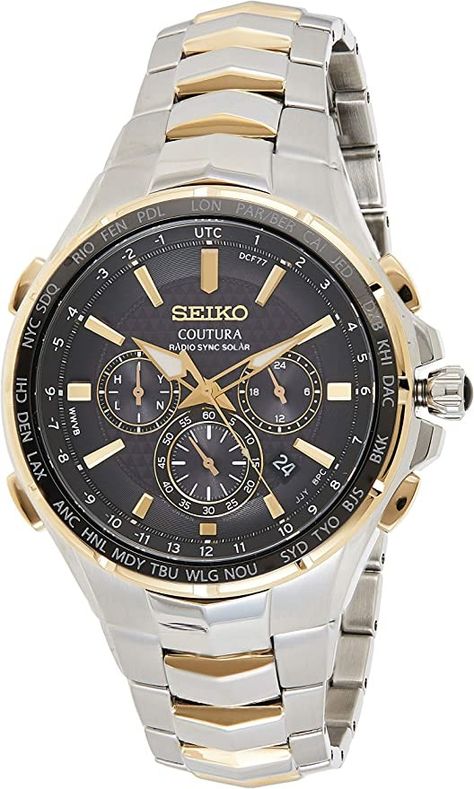 Powered by light energy, with no battery change required, this timepiece automatically receives radio signals to precisely adjust the time and calendar and has a 6-month power reserve once fully charged Seiko Dress Watch, Seiko Coutura, Seiko Solar, Seiko Men, Premium Watches, Watch Trends, Men's Vintage Watch, Best Watches For Men, Watch For Men