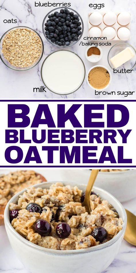 Blueberry Baked Oatmeal is a delicious and healthy breakfast, packed with a nutritious balance of protein, carbs & fiber, keeping you full all morning long! Baked Oatmeal Recipes Blueberry, Baked Oatmeal With Blueberries, Baked Oatmeal Casserole, Baked Blueberry Oatmeal, Blueberry Baked Oatmeal, Blueberry Oatmeal Bake, Summer Fruit Recipes, Mom Breakfast, Baked Oatmeal Recipes