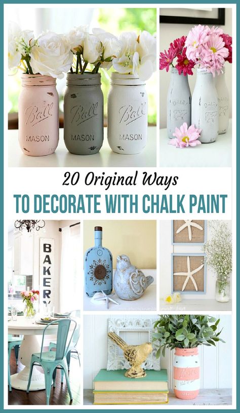 20 Original Ways to Decorate with Chalk Paint- Chalk paint makes it easy to distress furniture and update your decor. Here are 20 original ways to decorate with chalk paint! | DIY project, craft, decorating ideas, decoration inspiration, Mason jars, painting, chalky paint, DIY gift ideas, handmade gift, spring, summer decor, update your decor, bright decor, frugal DIY Jars Painting, Distress Furniture, Diy Summer Decor, Decorate Room, Gift Ideas Handmade, Chalky Paint, Bright Decor, Chalk Paint Projects, Diy Chalk Paint