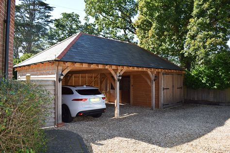 Oak Garage, Oak Framed Buildings, Barn Living, Carport Designs, Modern Garage, Timber Buildings, Barns Sheds, House Modern, Brick And Mortar