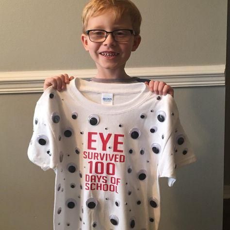 100 Days Outfit Kids, Eye Survived 100 Days Shirt, Eye Survived 100 Days Of School Kids, 100 Days Of School Project Kindergartens, 100 Day Shirt Ideas, 100days Of School Shirt, 100th Day Of School Crafts, 100s Day, 100 Day Of School Project