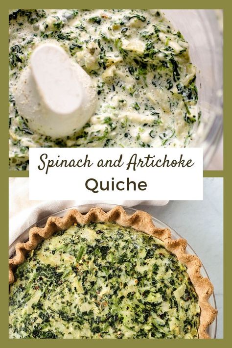 If you love hot spinach and artichoke dip, you are going to love this pie! This Spinach Artichoke Quiche is cheesy, warm and so, so delicious. It’s packed with that classic dip flavor, then baked inside a hearty whole wheat pie crust. Spinach Artichoke Quiche, Hot Spinach And Artichoke Dip, Wheat Pie Crust, Artichoke Quiche, Whole Wheat Pie Crust, Dinner Pies, Spinach And Artichoke Dip, Quiche Recipes Easy, Spinach Quiche