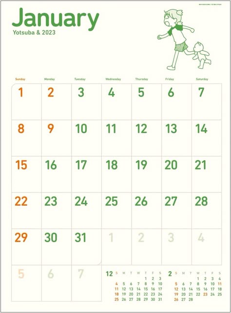 January 2023 calendar monthly goal cute aesthetic anime green Japanese graphic Ghibli Calendar 2023, Yotsuba Calendar 2023, Yotsuba Calendar, Korean Calendar Aesthetic, Aesthetic Calendar 2023, Calendars Aesthetic, 2023 Calendar Aesthetic, Cute Calendars, Green Calendar