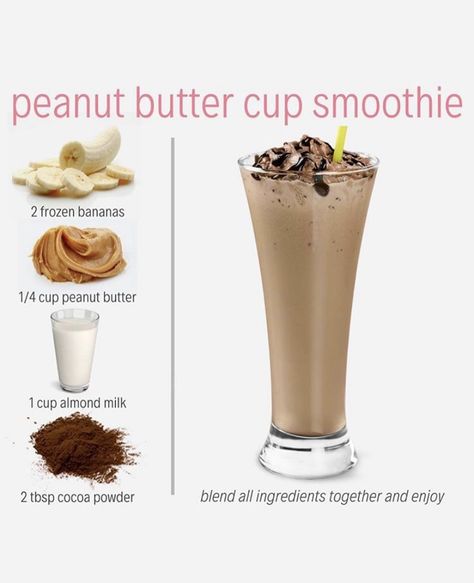 Resep Juice, Fruit Smoothie Recipes Healthy, Resep Smoothie, Easy Healthy Smoothies, Smoothie Recipes Healthy Breakfast, Healthy Drinks Smoothies, Resep Diet, Peanut Butter Cup, Easy Smoothie Recipes