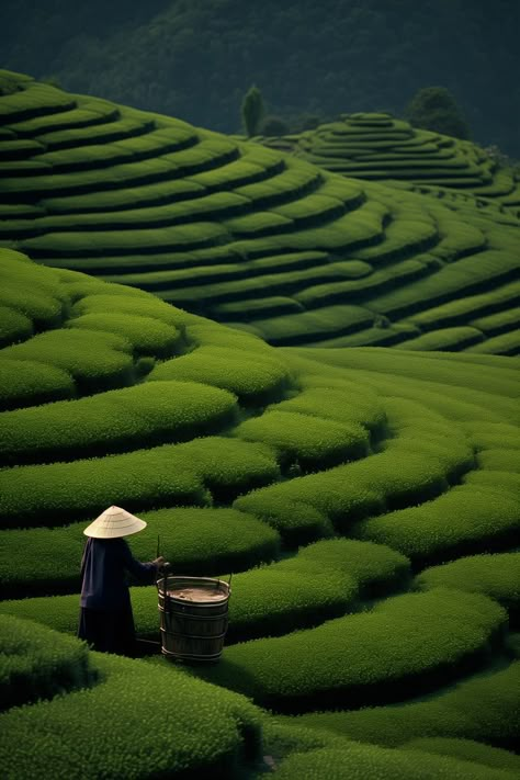 The tea fields bathed in autumn's golden glow, with leaves turning amber, captured in a photograph that celebrates the seasonal transition. Chinese Boat, Taiwan Tea, Asian Tea, Concept Photography, Lake Photography, Mood Images, Tea Culture, Tea Brands, Studio Ghibli Art