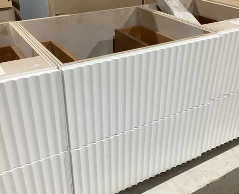 White Fluted Cabinet, Wavy Kitchen Cabinets, Fluted Panel Cabinet, Fluted Kitchen Cabinets, Fluted Cabinet Door, Reeded Cabinets, Fluted Cabinet Doors, Charcoal Gray Kitchen Cabinets, Fluted Cabinets