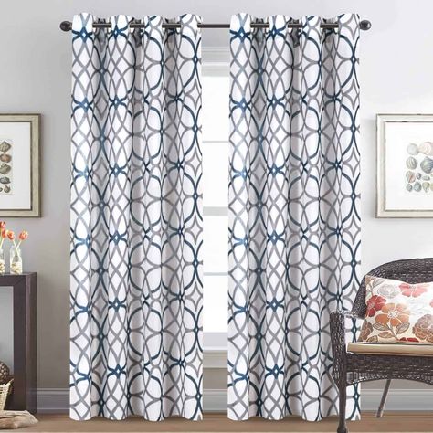 Looking to give your bedroom a new look? These navy blue and gray bedroom ideas might be just what you're looking for! Blackout Window Treatments, Blackout Curtains Bedroom, Sheer Linen Curtains, Linen Curtain Panels, Grommet Panels, Linen Curtain, Geo Pattern, Drape Panel, Curtain Texture