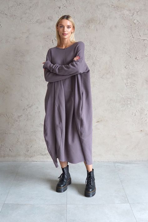 Brown jersey dress | Casual dress | Brown loose tunic | Long sweatshirt dress | Cotton dress | Casual wear dress by DIDRESS on Etsy Long Sweatshirt Dress, Oversized Tunic Dress, Loose Tunic, Slow Fashion Movement, Casual Wear Dress, Oversized Tunic, Oversized Dress, Dress Cotton, Sweatshirt Dress