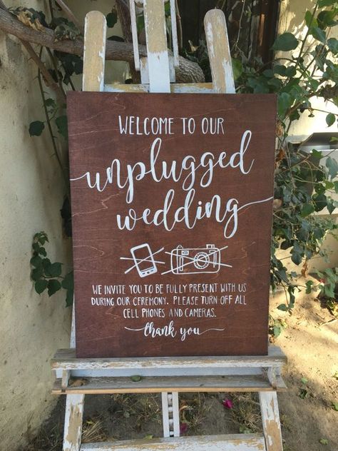 Sign Ideas For Wedding, Wedding Sign Cricut, Wedding Catering Ideas, Ceremony Signage, Unplugged Wedding Sign, Chelsea Wedding, Deco Champetre, Cricut Wedding, Unplugged Wedding