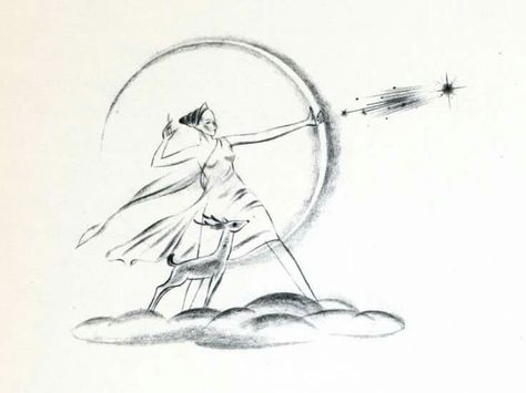 Fantasia Fantasia Concept Art Disney, Artemis Moon Tattoo, Fantasia Disney Tattoo, Artemis Sketch, Artemis Illustration, Artemis Drawing, Fantasia Tattoo, Artemis Tattoo, Hunter Of Artemis