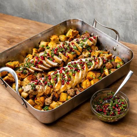 One-Pan Turkey Breast and Stuffing | Cook's Country One Pan Turkey Breast And Stuffing, Turkey Breast And Stuffing, Cooks Country, Cooks Country Recipes, Parsley Recipes, Donut Toppings, Leftover Recipes, Cookie Toppings, Sage Sausage