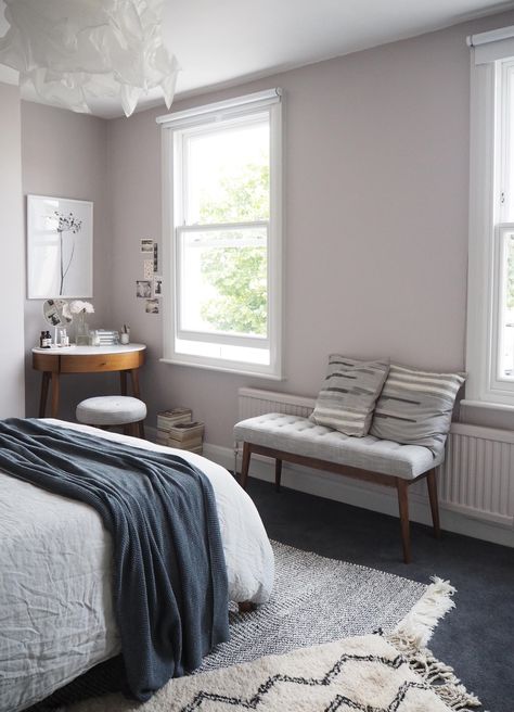 Soft blush pink bedroom reveal BEFORE + AFTER - Farrow & Ball Peignoir - West Elm mid-century furniture Relaxing Bedroom Colors, Blush Pink Bedroom, Best Bedroom Colors, Bedroom Reveal, White Bedroom Furniture, Diy Furniture Bedroom, Relaxing Bedroom, Pink Bedrooms, Dekorasi Kamar Tidur