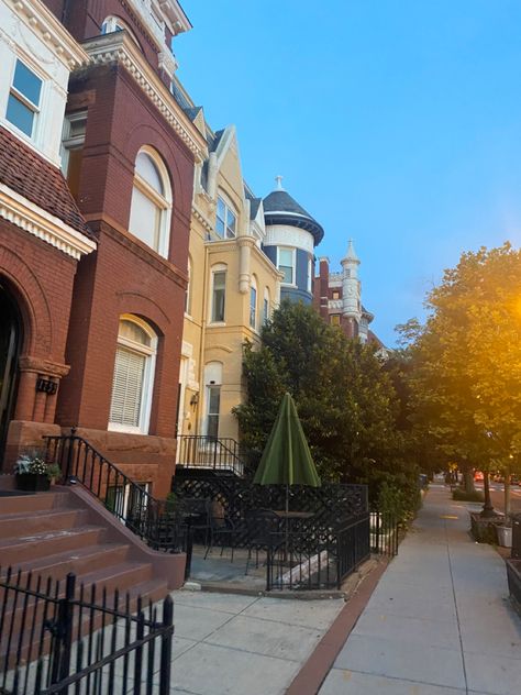 apartment buildings of various colors (maroon, cream, and blue) in a neighborhood in washington dc Aesthetic Places Background, Places Background, Washington Dc Apartment, Dc Apartment, Building Apartment, Aesthetic Places, City Life, East Coast, Live Life