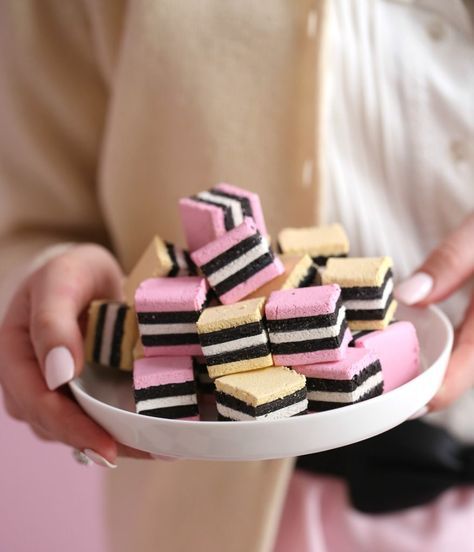 English licorice, or licorice allsorts, is a classic, old-fashioned confection. I just love the ones with coconut and black licorice – one bite and I am in heaven. Luckily these delicious confections are easy to make, and my version is made from almonds and coconut. I highly recommend waiting until the next day before tasting; Homemade Liquorice, Liquorice Recipes, Licorice Allsorts, Home Made Candy, Licorice Candy, Passion For Baking, Liquorice Allsorts, Homemade Candy, Homemade Sweets