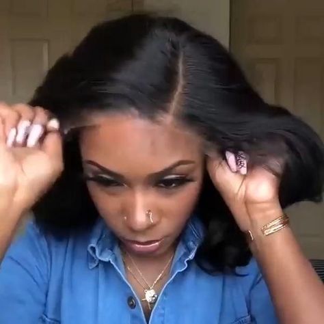 Fashion lady's mid-length curly hair mid-point wave wig headgear [Video] [Video] | Beautiful black hair, Wigs, Curly hair styles Frontal Installation, Bob Body Wave, African American Braided Hairstyles, Beautiful Black Hair, Hair Pics, Short Curly Wigs, Baby Hairs, Short Straight Hair, Wave Wig