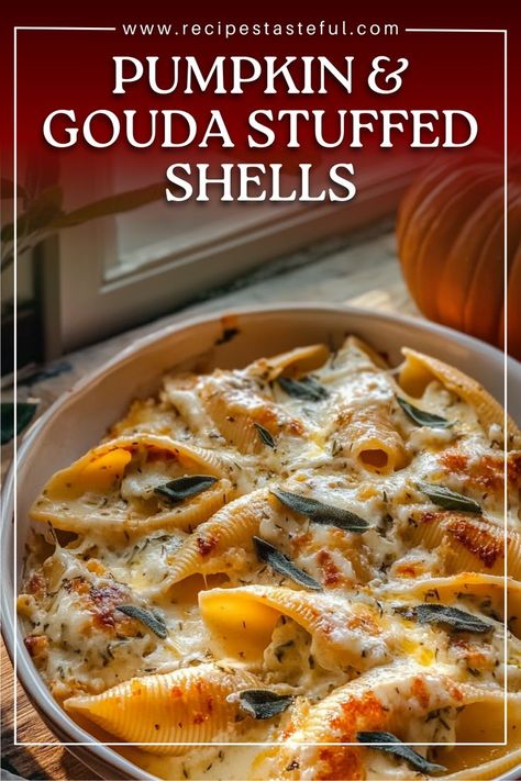 Indulge in the creamy delight of pumpkin and Gouda stuffed shells, smothered in a rich brown butter and sage Alfredo sauce. This comforting dish combines the warmth of fall flavors with cheesy goodness, perfect for family dinners or special occasions. Brown Butter Sage, Pumpkin Sauce, Fall Flavors, Quick Weeknight Meals, Stuffed Pasta Shells, Oven Cooking, Alfredo Sauce, Autumn Flavors, Family Dinners