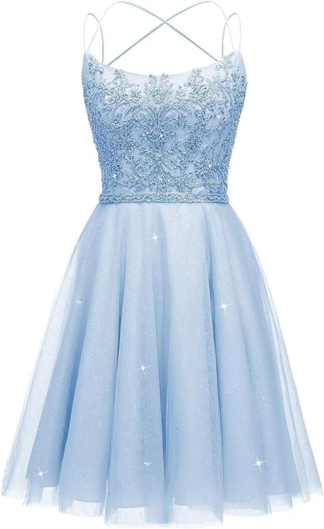 Light Blue Dress Short, Quinceanera Dama Dresses, Light Blue Homecoming Dresses, Prom Dresses A Line, Beaded Prom Dresses, Homecoming Dresses For Teens, Backless Homecoming Dresses, Mini Gown, Gowns Short