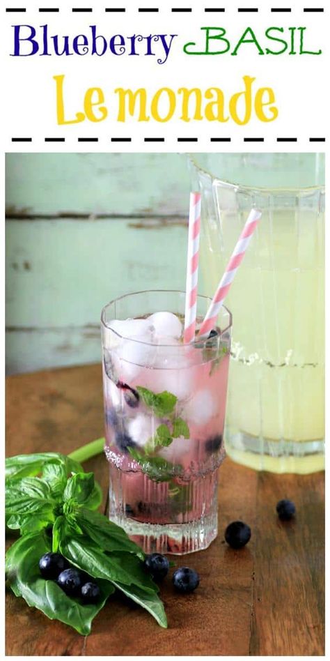 Basil Simple Syrup, Blueberry Basil, Strawberry Basil Lemonade, Flavored Lemonade, Homemade Lemonade Recipes, Basil Lemonade, Hey Bartender, Fresh Squeezed Lemonade, Refreshing Beverages