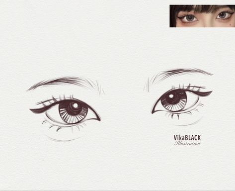 Anime eyes Korean Eyes Reference Drawing, How To Draw Eyes Asian, How To Draw Soft Eyes Digital, Semi Realistic Eyes Tutorials Pencil, Female Eye Drawing Reference, Drawing Eyes Semi Realistic, How To Draw Round Eyes, How To Draw Korean Faces, Eye Guide Drawing