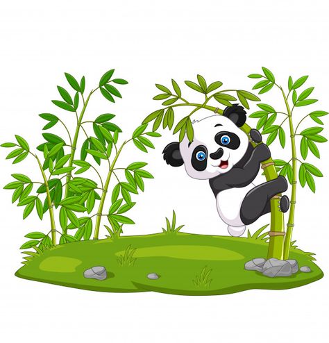 Cute funny baby panda hanging on the bam... | Premium Vector #Freepik #vector #baby #leaf #character #cartoon Baby Disney Characters, Cute Panda Cartoon, Panda Illustration, Panda Cartoon, Happy Panda, Panda Drawing, Panda Lindo, Cartoon Mom, Cute Panda Wallpaper