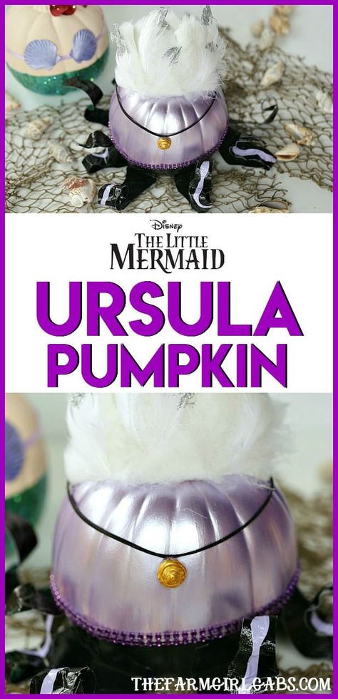 Ursula Pumpkin, Little Mermaid Pumpkin, Disney Halloween Crafts, Mermaid Pumpkin, Disney Villain Party, Villains Party, Pumpkin For Halloween, Disney Pumpkin, Couple Halloween Costumes For Adults