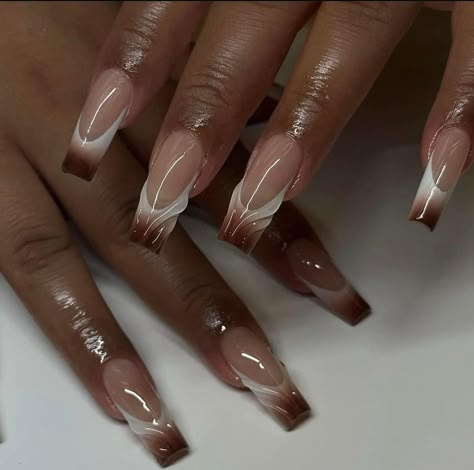 Milan Nails, Nail Suggestions, Nails Sets, Brown Acrylic Nails, Green Acrylic Nails, Brown Acrylic, Drip Nails, Girly Acrylic, White Acrylic Nails