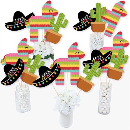 Bring your party theme to all areas of the celebration with Lets Fiesta Mexican Fiesta Party Table Toppers. Each heavy-duty cardstock paper cutout quickly attaches to the included wooden dowels to create centerpiece sticks that can be used in vases or floral arrangements at all your party tables. You can even add them to candy jars at your goodie table! Lets Fiesta centerpiece sticks may also be used as photo booth props. You will love how versatile this fun party supply is while your guests wil Fiesta Party Centerpieces, Fiesta Party Supplies, Fiesta Table, Mexican Fiesta Party, Fiesta Birthday Party, Fiesta Theme Party, Mexican Party Theme, Fiesta Theme, Party Centerpiece