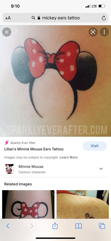 Minnie Mouse Ears Tattoo, Minnie Ears Tattoo, Ears Tattoo, Minnie Mouse Cartoons, Minnie Mouse Ears, Ink Ideas, Minnie Ears, Mickey Ears, Mouse Ears