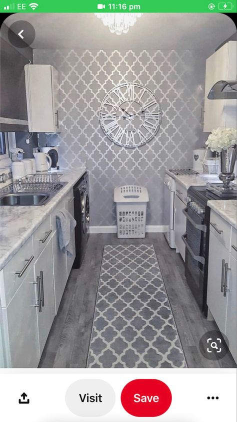 Condo Decor, Instagram Kitchen, Trellis Wallpaper, First Apartment Decorating, Condo Ideas, Basement Apartment, Grey Home Decor, Living Room Decor Cozy, Kitchen Room Design