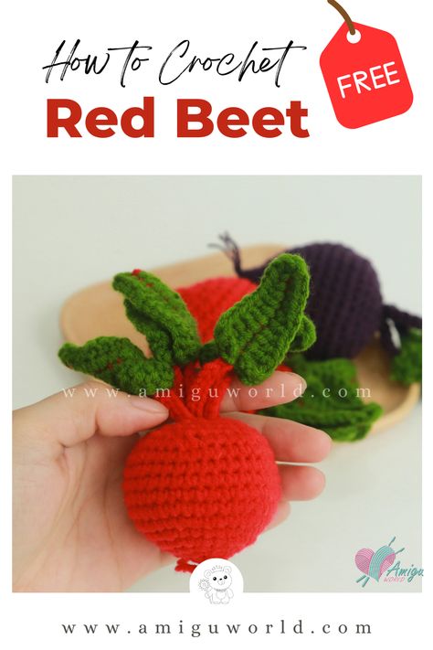 Today I will show you how to crochet A Red Beet, a popular type of vegetable with its earthy flavor and deep crimson coloring. An Amigurumi Red Beet could be an impressive decorative thing in the kitchen or a cute gift to friends who are into red beets. Red Can, Red Beets, Types Of Vegetables, Crochet Food, Crochet Videos Tutorials, Crochet Videos, I Will Show You, How To Crochet, Cute Gift