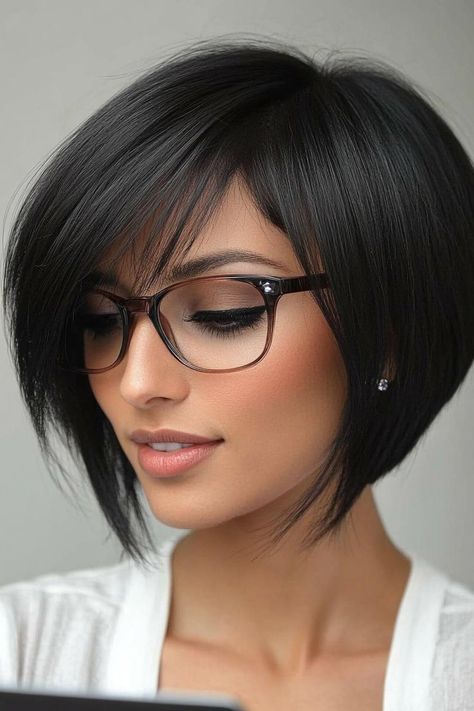 bob hairstyles, face shapes, hair transformation Angled Bob Bangs, Angled Side Bangs, Emo Bob Haircut, Asian Bob With Bangs, Angled Bob With Side Bangs, Short Bob With Side Swept Fringe, Side Part Bob With Bangs, Inverted Bob With Fringe, Inverted Bob Hairstyles With Bangs