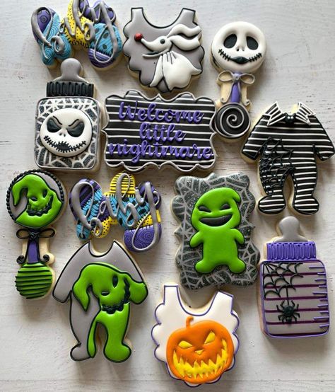 Nightmare Before Christmas Babyshower, Halloween Shower Ideas, Nightmare Before Christmas Baby, Boogie Baby, October Baby Showers, Halloween Gender Reveal, Halloween Baby Shower Theme, Gender Reveal Party Theme, Cookies Theme