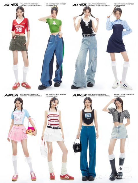 Dancing Outfits Aesthetic, Retro Kpop Outfits, Retro Pop Outfit, Y2k School Aesthetic, Y2k Dance Outfit, Kpop Style Inspired Outfits, Korean Stage Outfits, Acubi Fashion Summer, College Aesthetic Outfit