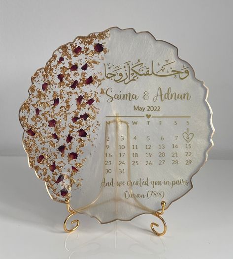 Resin Calendar Plaque Ring Plate Ring Tray Nikkah Plaque Nikkah Tray Wedding Tray Nikkah Gift Resin Ring Tray - Etsy UK Nikkah Tray, Islamic Decoration, Wedding Calendar, Ring Plate, Ring Tray, Wedding Crafts Diy, Dried Rose Petals, Resin Artwork, Resin Ring