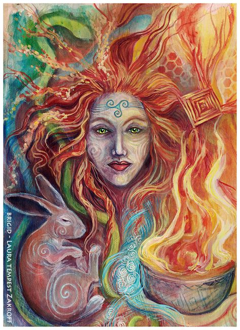 "Just finished today - painting on birch panel of Brigid - happy Imbolc/Candlemas!" Spring Goddess, Celtic Gods, St Brigid, Celtic Goddess, Pagan Art, Celtic Mythology, Irish Music, Architecture Tattoo, Triple Goddess